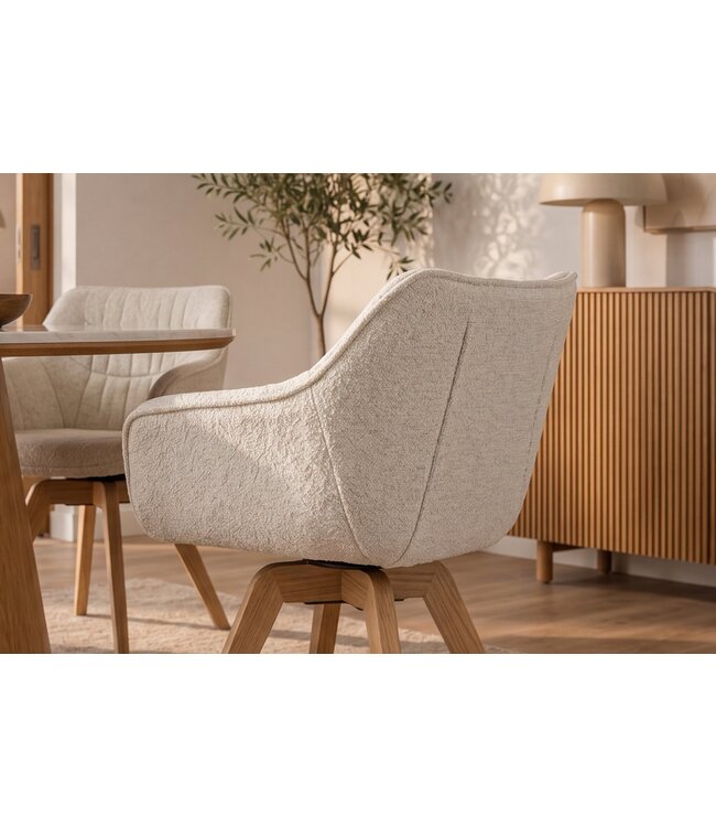 Invicta Interior Fauteuil THE DUTCH COMFORT 180° auto-return met armleuningen bouclé tweed zacht beige natuurlijk