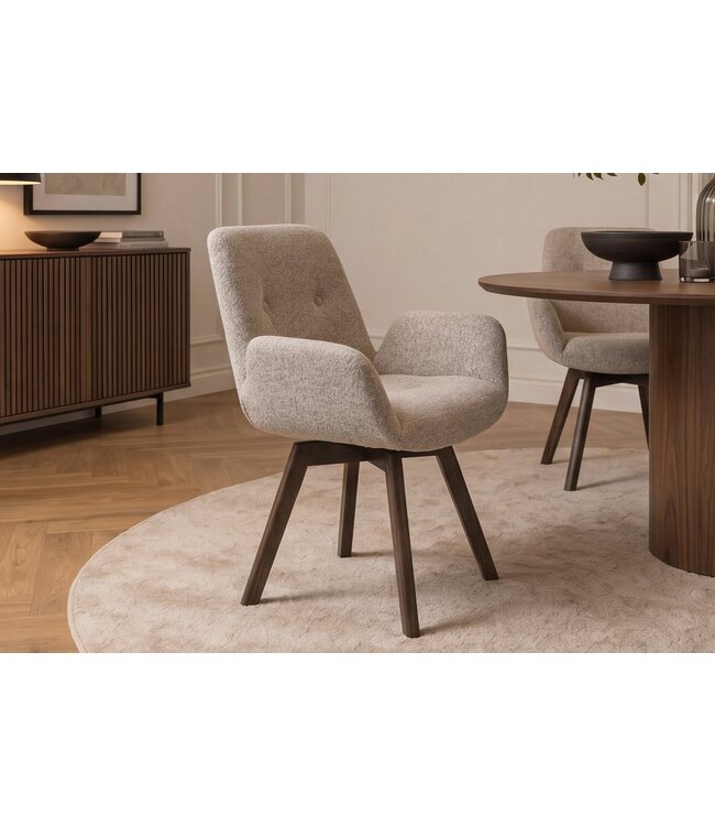 Invicta Interior Draaibare stoel BALTIC 360° met armleuningen bouclé tweed zacht taupe bruin