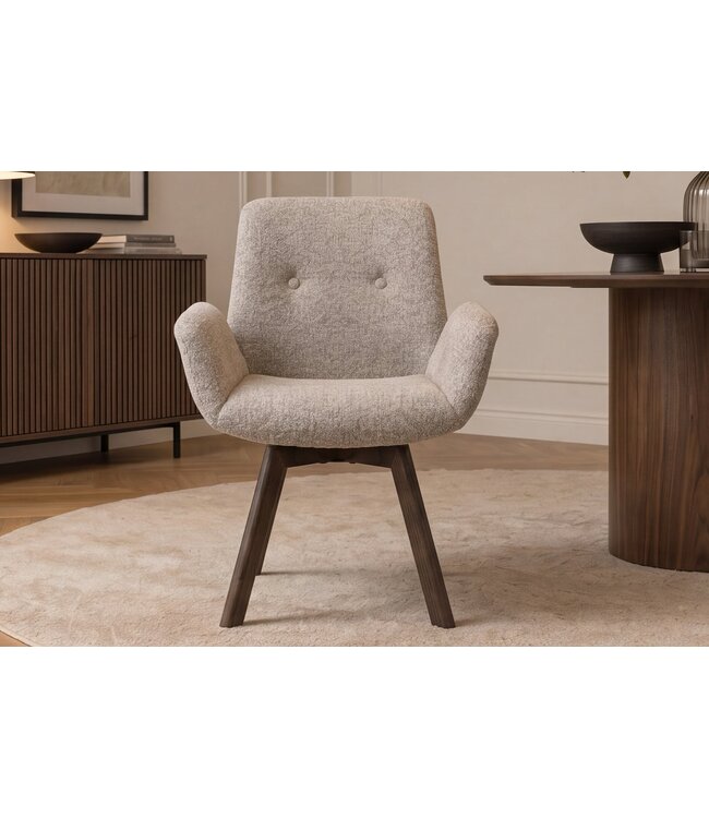 Invicta Interior Draaibare stoel BALTIC 360° met armleuningen bouclé tweed zacht taupe bruin