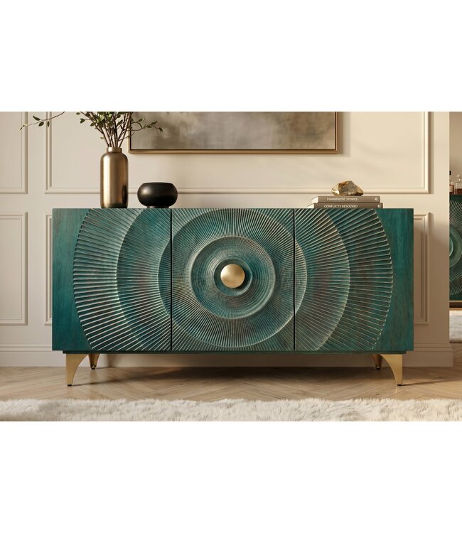Invicta Interior Dressoir GOLDEN SUNSET 140cm 3D mangohout turquoise