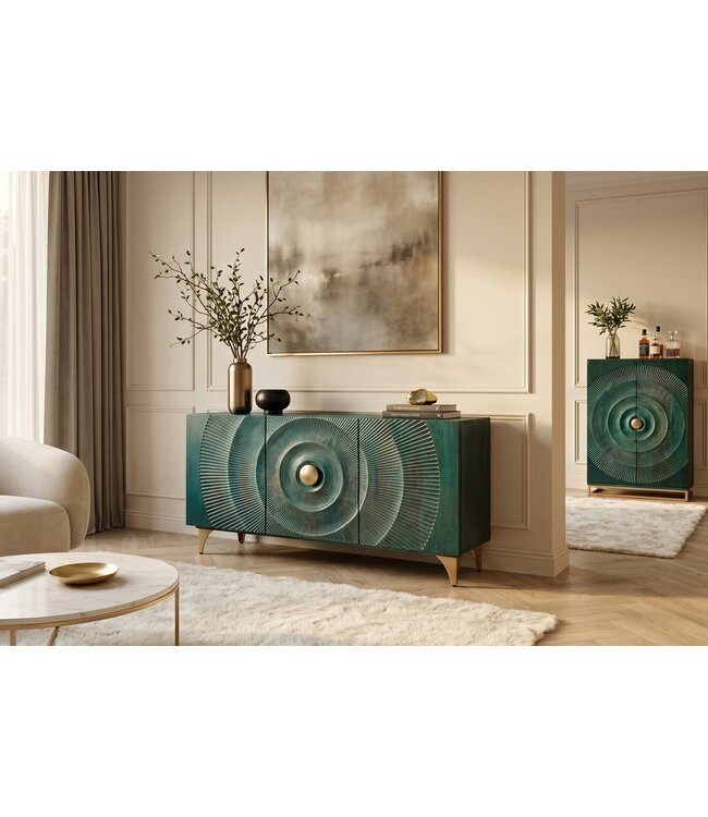 Invicta Interior Dressoir GOLDEN SUNSET 140cm 3D mangohout turquoise