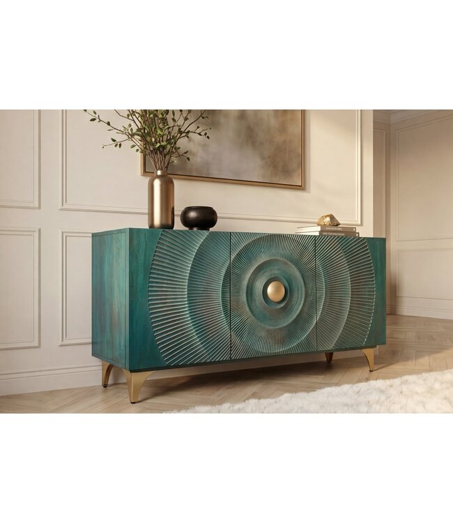 Invicta Interior Dressoir GOLDEN SUNSET 140cm 3D mangohout turquoise