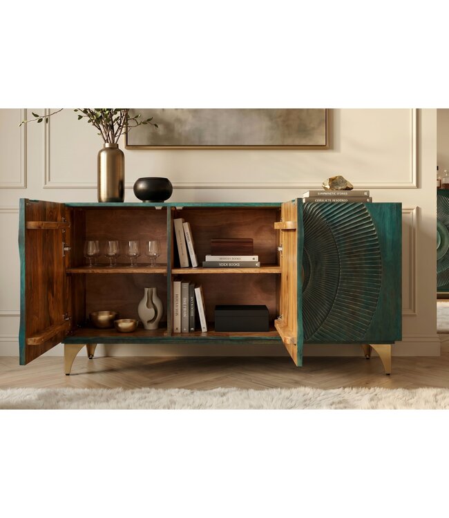 Invicta Interior Dressoir GOLDEN SUNSET 140cm 3D mangohout turquoise