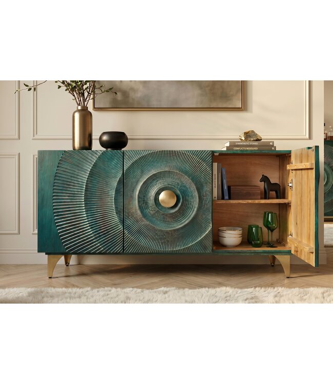 Invicta Interior Dressoir GOLDEN SUNSET 140cm 3D mangohout turquoise