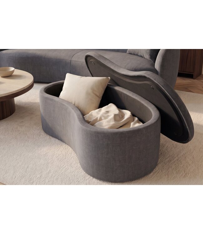 Invicta Interior Opbergbank ELEMENTAL 120cm bekleed fluweel grafietgrijs met opbergruimte