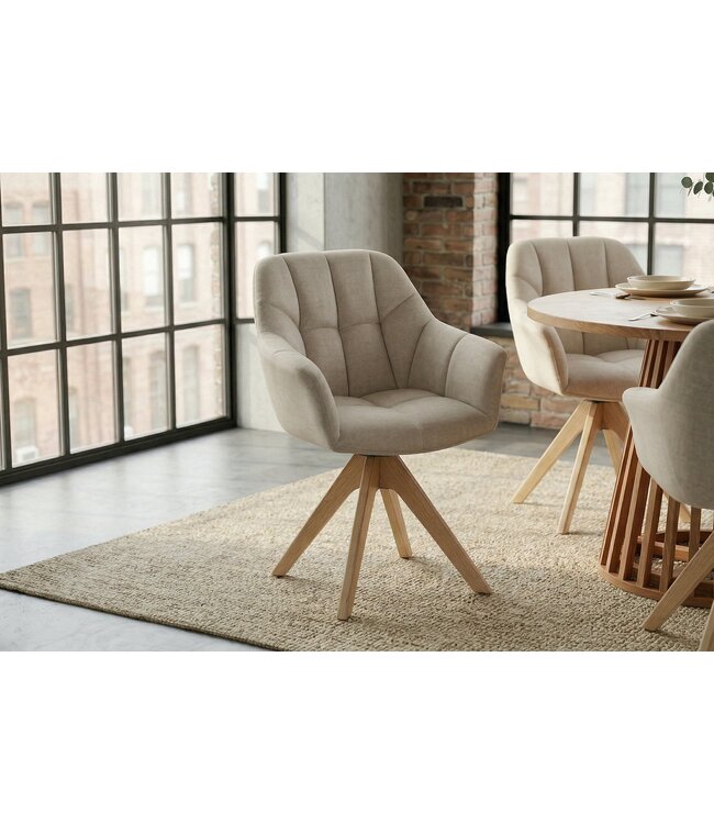 Invicta Interior Draaibare fauteuil PAPILLON 180° met armleuningen fluweel beige eik