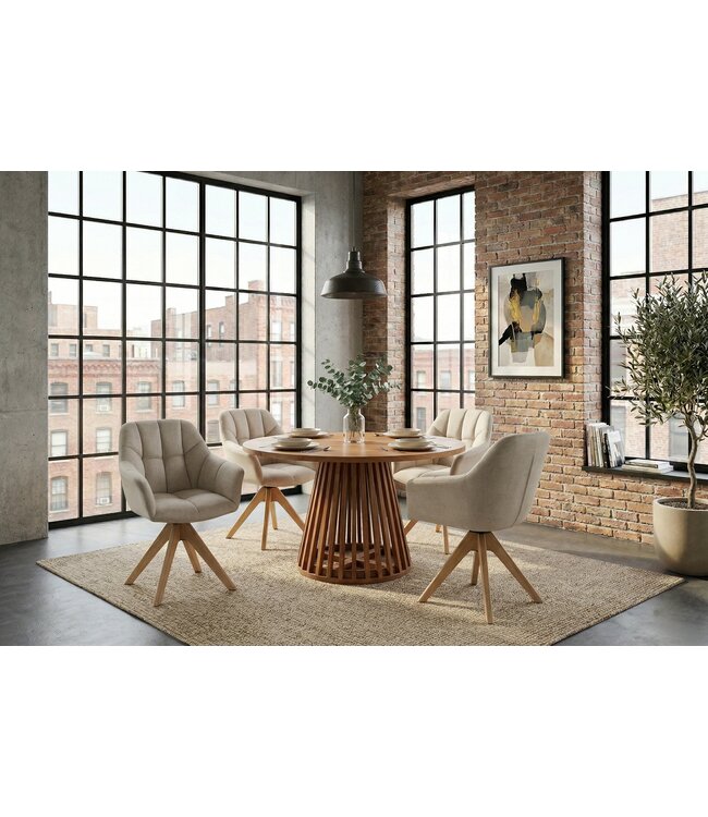 Invicta Interior Draaibare fauteuil PAPILLON 180° met armleuningen fluweel beige eik