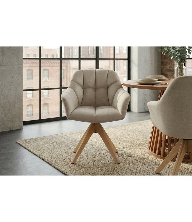 Invicta Interior Draaibare fauteuil PAPILLON 180° met armleuningen fluweel beige eik
