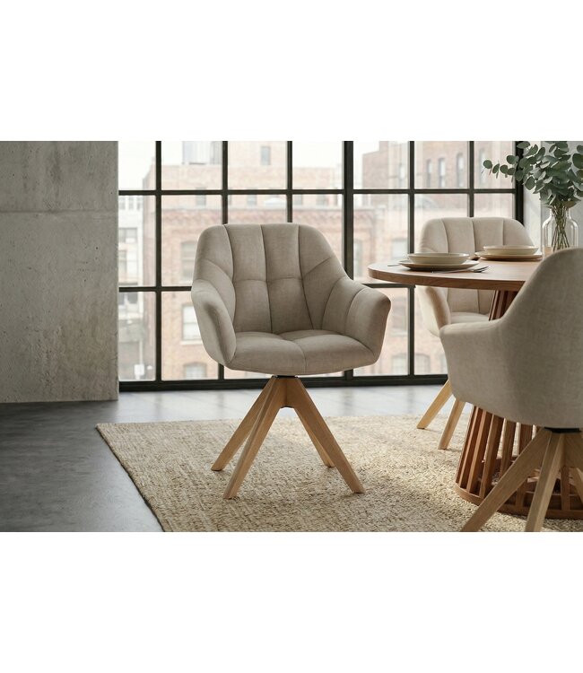 Invicta Interior Draaibare fauteuil PAPILLON 180° met armleuningen fluweel beige eik