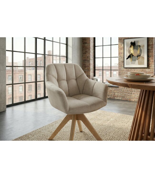 Invicta Interior Draaibare fauteuil PAPILLON 180° met armleuningen fluweel beige eik