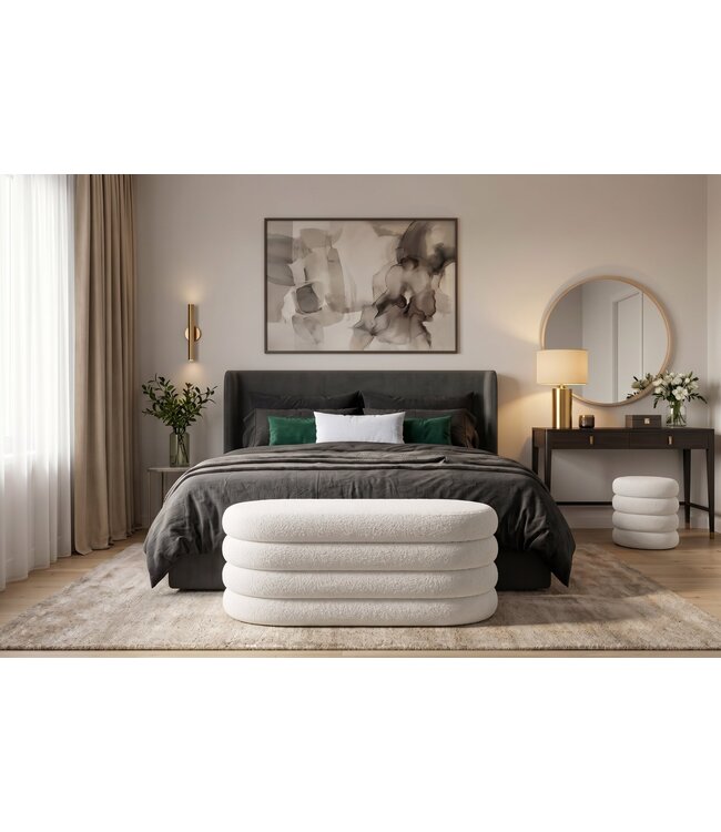 Invicta Interior Bankje VOGUE 85cm ovaal bekleed met opbergruimte bouclé wit