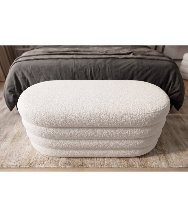 Invicta Interior Bankje VOGUE 85cm ovaal bekleed met opbergruimte bouclé wit
