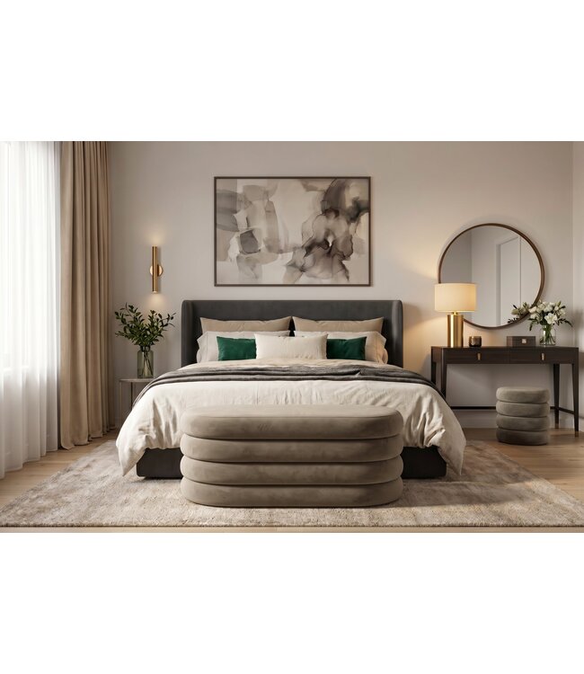 Invicta Interior Bankje met opbergruimte VOGUE 85cm ovaal bekleed fluweel champagne