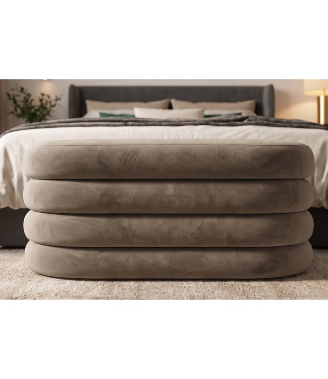 Invicta Interior Bankje met opbergruimte VOGUE 85cm ovaal bekleed fluweel champagne