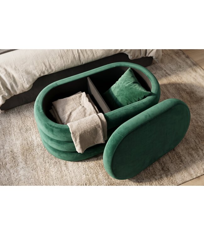 Invicta Interior Bankje VOGUE 85cm ovaal bekleed met opbergruimte fluweel groen