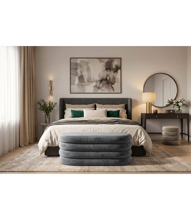 Invicta Interior Bankje VOGUE 85cm ovaal bekleed met opbergvak fluweel grijs