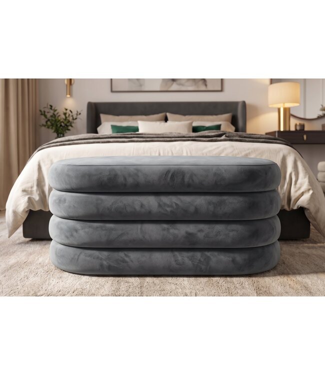 Invicta Interior Bankje VOGUE 85cm ovaal bekleed met opbergvak fluweel grijs