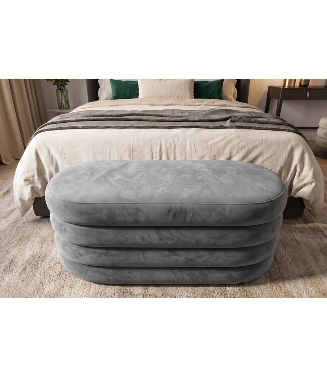 Invicta Interior Bankje VOGUE 85cm ovaal bekleed met opbergvak fluweel grijs