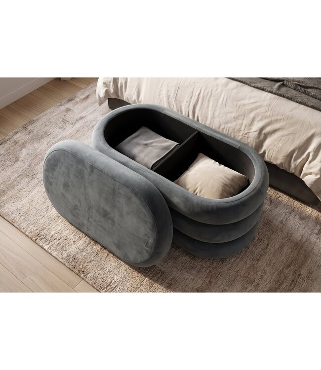 Invicta Interior Bankje VOGUE 85cm ovaal bekleed met opbergvak fluweel grijs