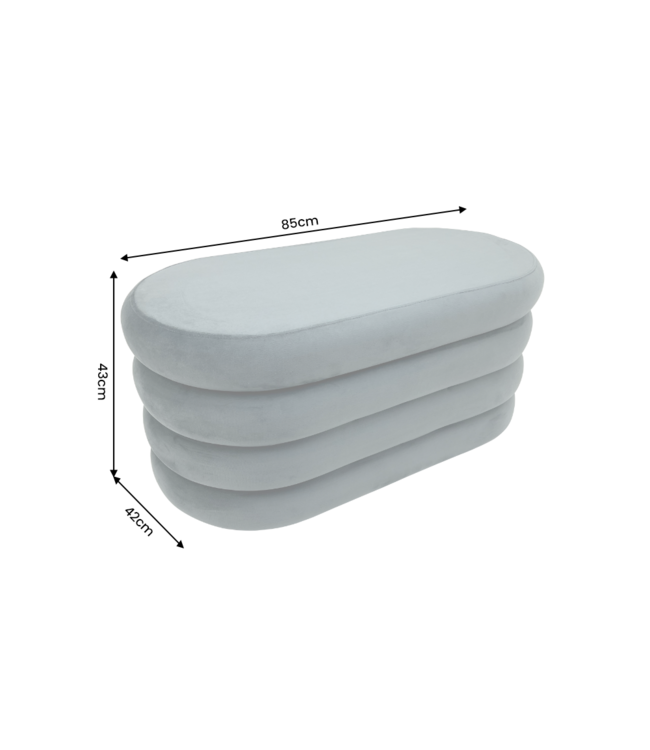 Invicta Interior Bankje VOGUE 85cm ovaal bekleed met opbergvak fluweel grijs