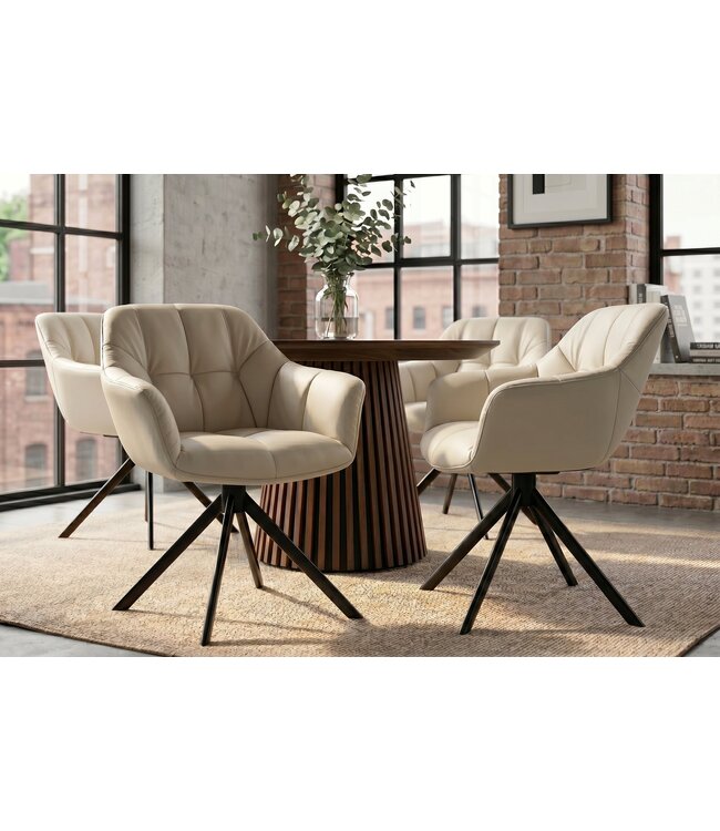 Invicta Interior Draaibare fauteuil PAPILLON roteerbaar 180° met armleuningen leder beige