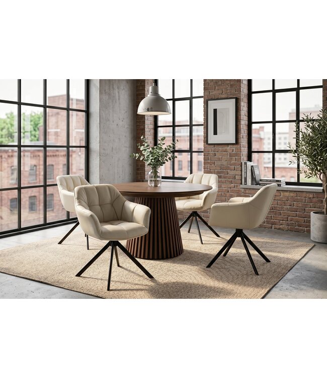 Invicta Interior Draaibare fauteuil PAPILLON roteerbaar 180° met armleuningen leder beige