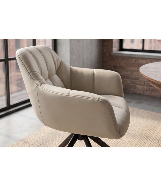 Invicta Interior Draaibare fauteuil PAPILLON roteerbaar 180° met armleuningen leder beige