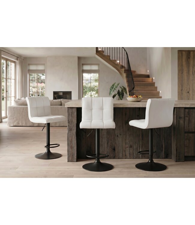 Invicta Interior Barkruk MODENA 92-116cm 360° draaibaar kunstleer wit met zwart metalen frame