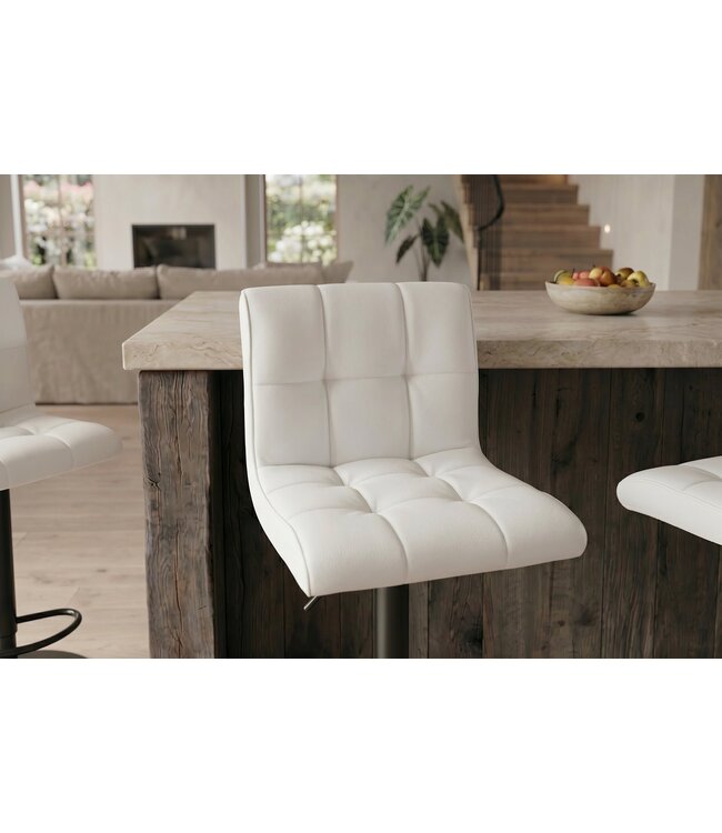 Invicta Interior Barkruk MODENA 92-116cm 360° draaibaar kunstleer wit met zwart metalen frame