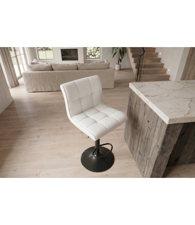 Invicta Interior Barkruk MODENA 92-116cm 360° draaibaar kunstleer wit met zwart metalen frame