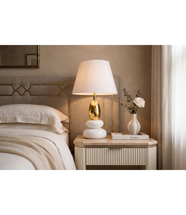 Invicta Interior Tafellamp STONES OF ZEN 45cm met verstelbare lampenkap wit goud