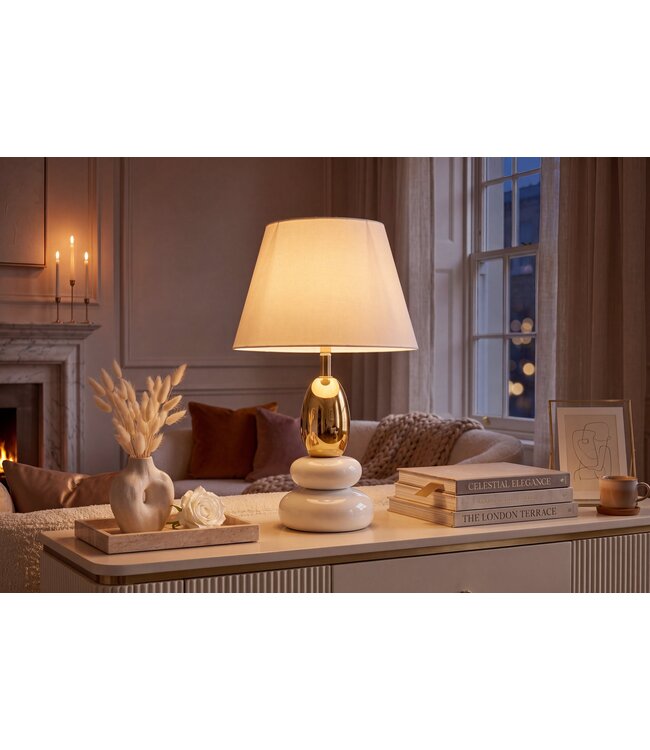 Invicta Interior Tafellamp STONES OF ZEN 45cm met verstelbare lampenkap wit goud