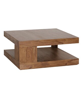 Wohnling salontafel massief hout Sheesham 90cm Ontwerp salontafel donkerbruine landelijke stijl tafel