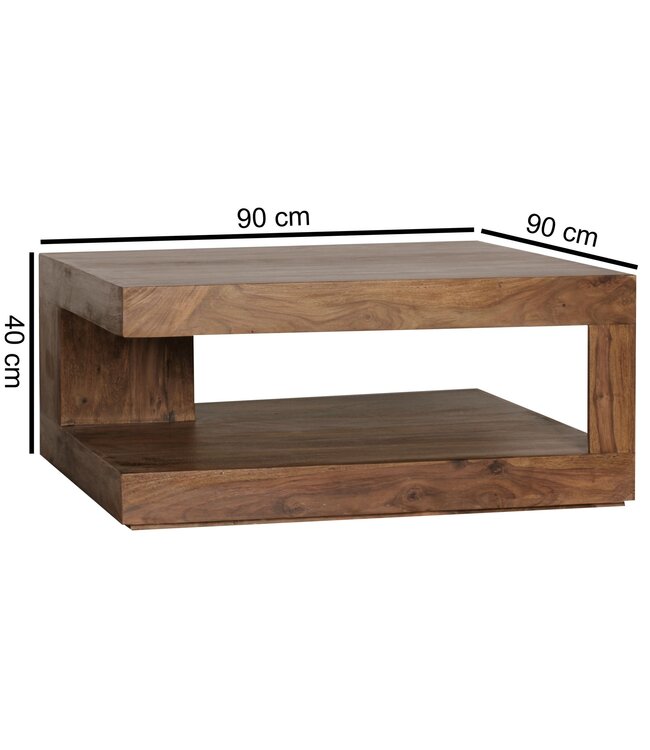 Wohnling salontafel massief hout Sheesham 90cm Ontwerp salontafel donkerbruine landelijke stijl tafel