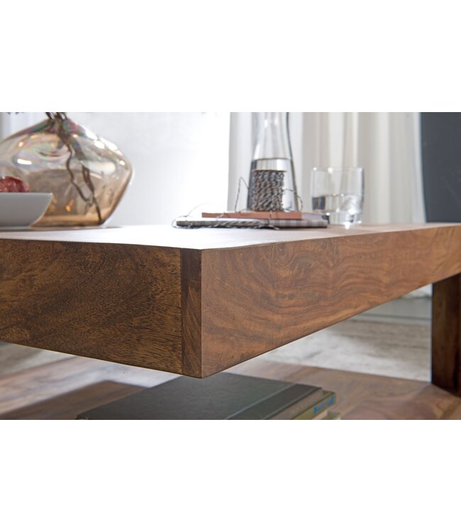 Wohnling salontafel massief hout Sheesham 90cm Ontwerp salontafel donkerbruine landelijke stijl tafel