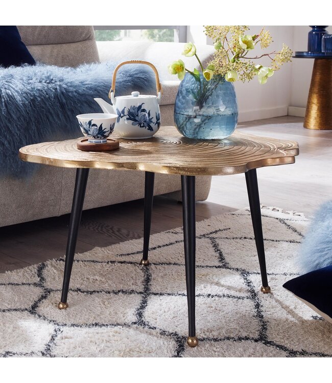 Wohnling Koffietafel Aluminium Boomschijf 64x64x37 cm Salontafel Metaal Goud | Tafel Woonkamer Rond | Woonkamertafel Modern | Kleine Bijzettafel