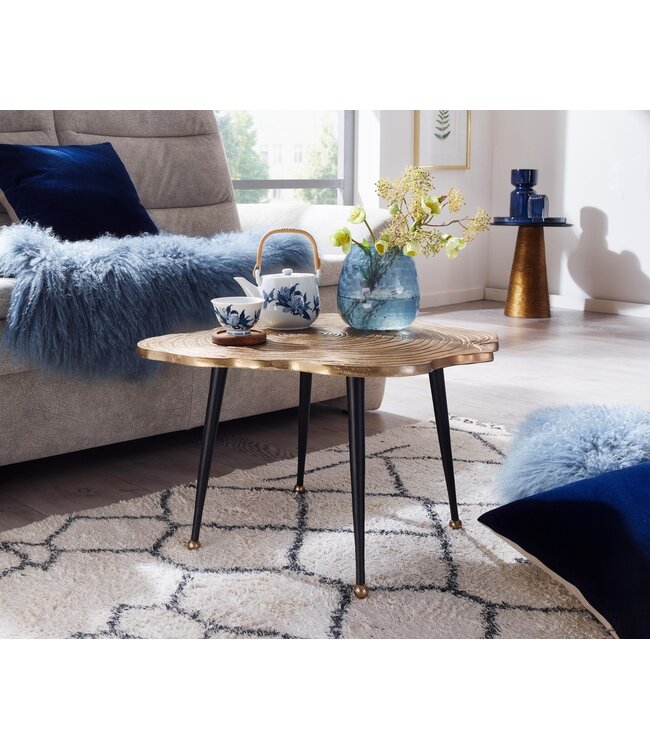 Wohnling Koffietafel Aluminium Boomschijf 64x64x37 cm Salontafel Metaal Goud | Tafel Woonkamer Rond | Woonkamertafel Modern | Kleine Bijzettafel