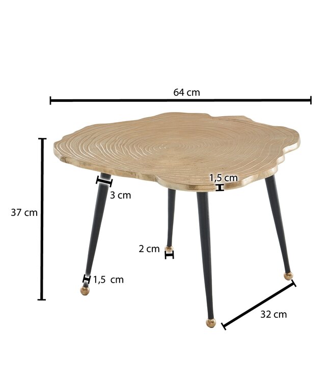 Wohnling Koffietafel Aluminium Boomschijf 64x64x37 cm Salontafel Metaal Goud | Tafel Woonkamer Rond | Woonkamertafel Modern | Kleine Bijzettafel