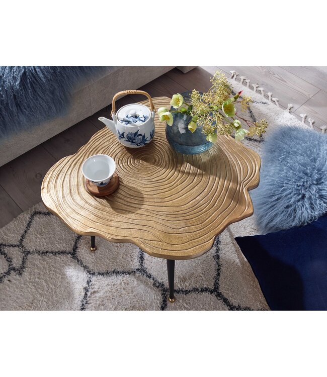 Wohnling Koffietafel Aluminium Boomschijf 64x64x37 cm Salontafel Metaal Goud | Tafel Woonkamer Rond | Woonkamertafel Modern | Kleine Bijzettafel