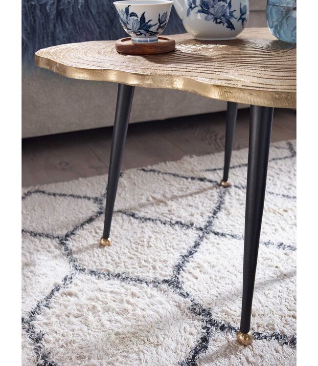 Wohnling Koffietafel Aluminium Boomschijf 64x64x37 cm Salontafel Metaal Goud | Tafel Woonkamer Rond | Woonkamertafel Modern | Kleine Bijzettafel
