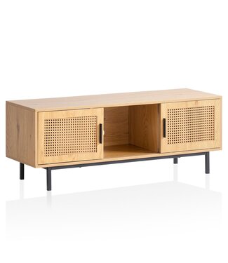 Wohnling Lowboard eiken decor met Weens vlechtwerk 120x45,5x40 cm TV-meubel tijdloos met schuifdeuren, design TV-kast hoog, TV-tafel TV-kast, TV-kast woonkamer rotan