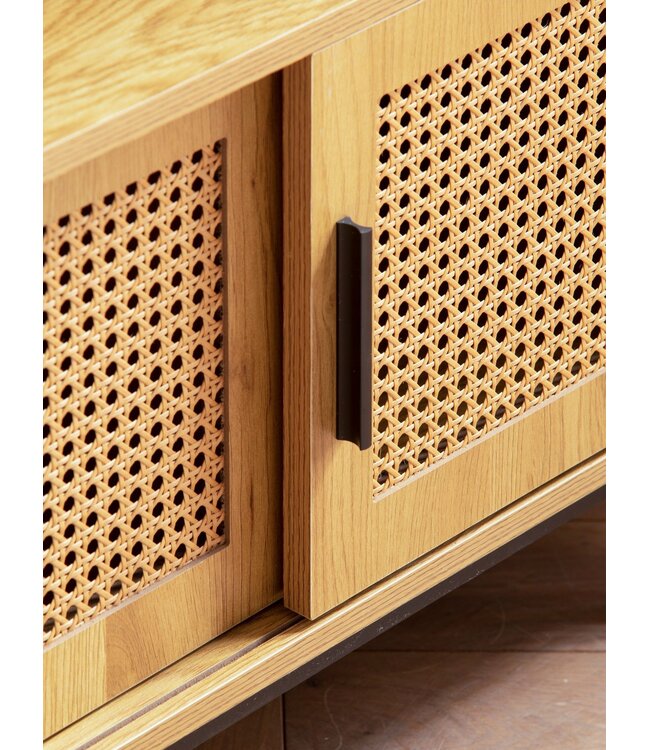 Wohnling Lowboard eiken decor met Weens vlechtwerk 120x45,5x40 cm TV-meubel tijdloos met schuifdeuren, design TV-kast hoog, TV-tafel TV-kast, TV-kast woonkamer rotan