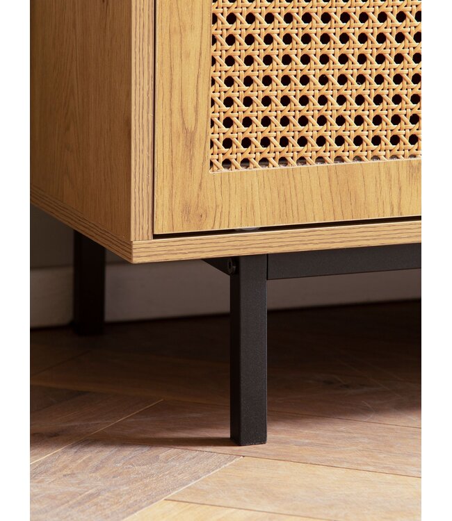 Wohnling Lowboard eiken decor met Weens vlechtwerk 120x45,5x40 cm TV-meubel tijdloos met schuifdeuren, design TV-kast hoog, TV-tafel TV-kast, TV-kast woonkamer rotan
