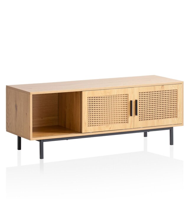 Wohnling Lowboard eiken decor met Weens vlechtwerk 120x45,5x40 cm TV-meubel tijdloos met schuifdeuren, design TV-kast hoog, TV-tafel TV-kast, TV-kast woonkamer rotan