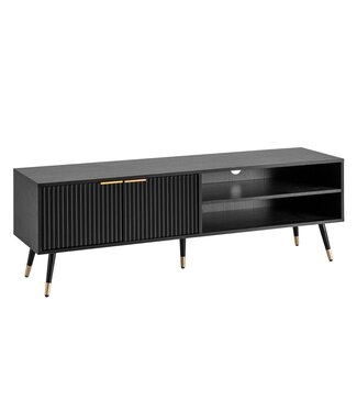 Wohnling Lowboard zwart met eiken decor 150x51x39 cm tv-kast modern, design tv-kast hoog, tv-tafel tv-kast met deuren en opbergvakken, tv-kast woonkamer