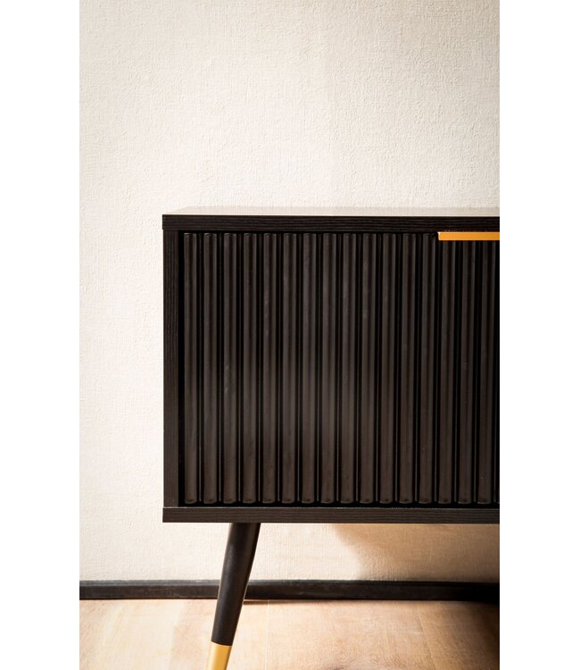 Wohnling Lowboard zwart met eiken decor 150x51x39 cm tv-kast modern, design tv-kast hoog, tv-tafel tv-kast met deuren en opbergvakken, tv-kast woonkamer