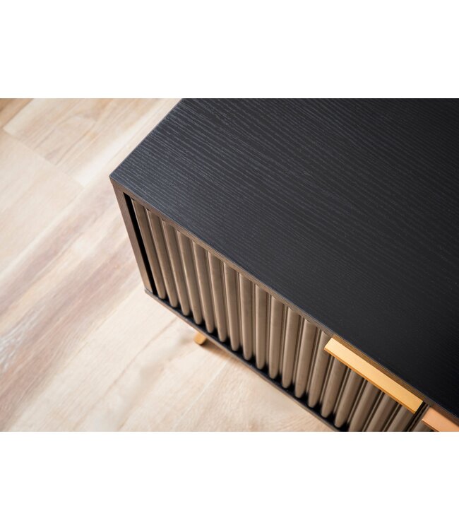 Wohnling Lowboard zwart met eiken decor 150x51x39 cm tv-kast modern, design tv-kast hoog, tv-tafel tv-kast met deuren en opbergvakken, tv-kast woonkamer