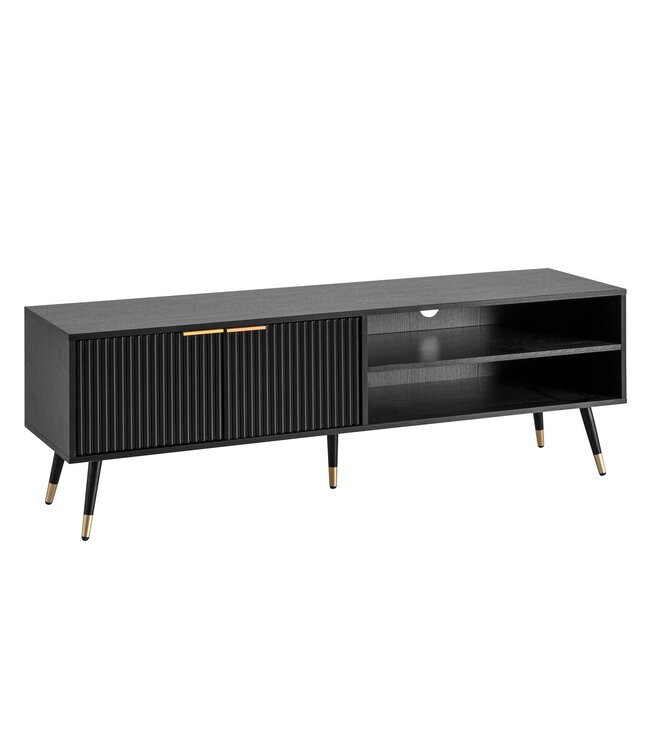 Wohnling Lowboard zwart met eiken decor 150x51x39 cm tv-kast modern, design tv-kast hoog, tv-tafel tv-kast met deuren en opbergvakken, tv-kast woonkamer