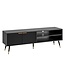 Wohnling Lowboard zwart met eiken decor 150x51x39 cm tv-kast modern, design tv-kast hoog, tv-tafel tv-kast met deuren en opbergvakken, tv-kast woonkamer