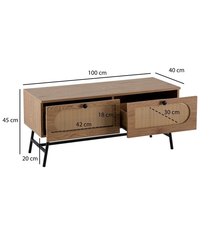 Wohnling Lowboard 100x45x40 cm TV-kast met eiken decor & rotan, design TV-kast hoog met laden, TV-tafel TV-kast, TV-kast woonkamer